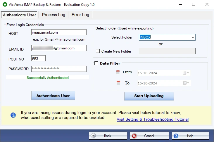 authenticate imap account